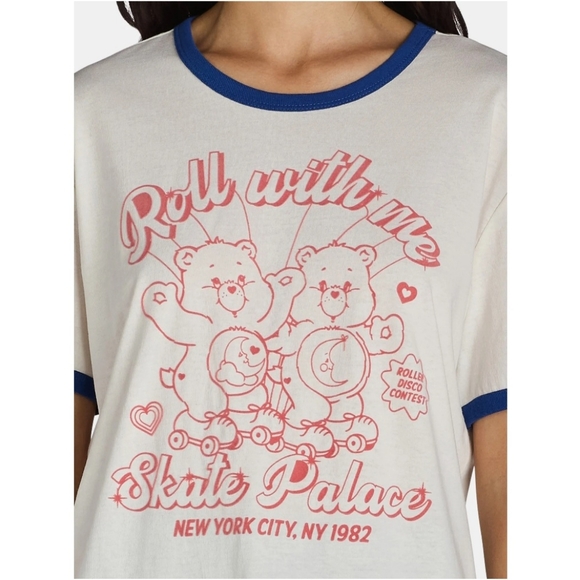 Care Bears tee T-Shirt 80's Style NWT White Blue Red Roller Skating T Shirt - Picture 4 of 6